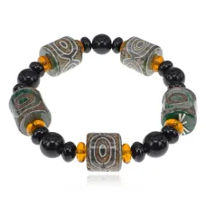 Браслет с бусинами Дзи 3 глаза, натуральный агат BSDZ-040