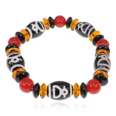 Браслет с бусинами Дзи Кубера, натуральный агат BSDZ-041