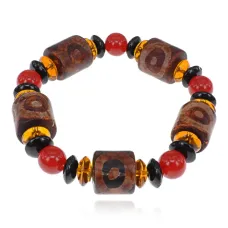 Браслет с бусинами Дзи 3 глаза, натуральный агат BSDZ-042