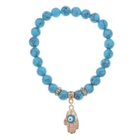 Браслет Ладонь (защита от сглаза и зла) синт.камень Бирюза 8мм BS-CR-0245