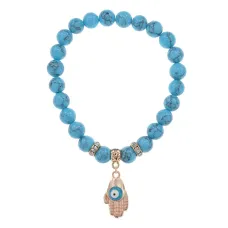Браслет Ладонь (защита от сглаза и зла) синт.камень Бирюза 8мм BS-CR-0245
