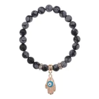 Браслет Ладонь (защита от сглаза и зла) нат.камень Снежный обсидиан 8мм BS-CR-0254