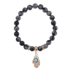 Браслет Ладонь (защита от сглаза и зла) нат.камень Снежный обсидиан 8мм BS-CR-0254