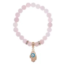Браслет Ладонь (защита от сглаза и зла) нат.камень Розовый кварц 8мм BS-CR-0255