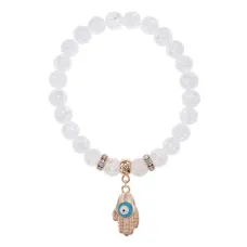 Браслет Ладонь (защита от сглаза и зла) синт.камень Сахарный кварц 8мм BS-CR-0256