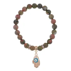 Браслет Ладонь (защита от сглаза и зла) нат.камень Унакит 8мм BS-CR-0260