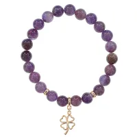 Браслет Клевер (удача, везение) нат.камень Аметист 8мм BS-CR-0723