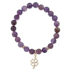 Браслет Клевер (удача, везение) нат.камень Аметист 8мм BS-CR-0723