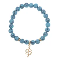 Браслет Клевер (удача, везение) синт.камень Бирюза 8мм BS-CR-0725
