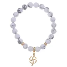 Браслет Клевер (удача, везение) нат.камень Кахолонг 8мм BS-CR-0727