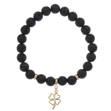 Браслет Клевер (удача, везение) нат.камень Лава 8мм BS-CR-0729