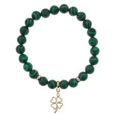 Браслет Клевер (удача, везение) синт.камень Малахит 8мм BS-CR-0732