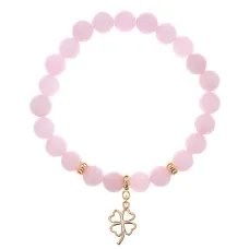 Браслет Клевер (удача, везение) нат.камень Розовый кварц 8мм BS-CR-0735