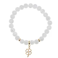 Браслет Клевер (удача, везение) синт.камень Сахарный кварц 8мм BS-CR-0736
