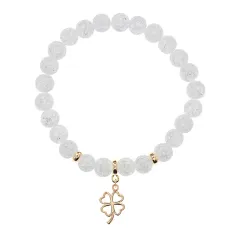 Браслет Клевер (удача, везение) синт.камень Сахарный кварц 8мм BS-CR-0736