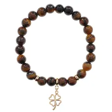 Браслет Клевер (удача, везение) нат.камень Тигровый глаз 8мм BS-CR-0739