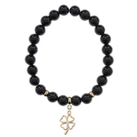 Браслет Клевер (удача, везение) нат.камень Черный агат 8мм BS-CR-0743