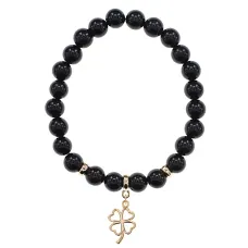 Браслет Клевер (удача, везение) нат.камень Черный агат 8мм BS-CR-0743