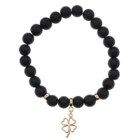 Браслет Клевер (удача, везение) синт.камень Шунгит 8мм BS-CR-0744