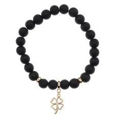 Браслет Клевер (удача, везение) синт.камень Шунгит 8мм BS-CR-0744