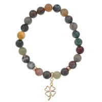 Браслет Клевер (удача, везение) нат.камень Яшма 8мм BS-CR-0745