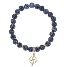Браслет Клевер (удача, везение) нат.камень синий Африк. агат 8мм BS-CR-0747