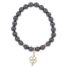 Браслет Клевер (удача, везение) синт.камень Гематит 8мм BS-CR-0748