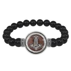 Браслет из черного агата Молот Тора BSBA-155