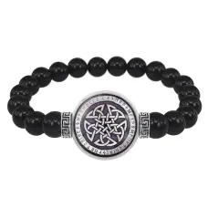 Браслет из черного агата Кельтская пентаграмма BSBA-158