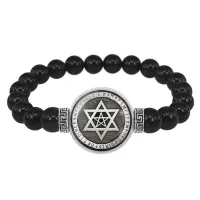 Браслет из черного агата Звезда Давида и пентаграмма BSBA-176