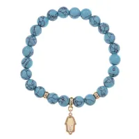 Браслет Ладонь (защита от сглаза и зла) синт.камень Бирюза 8мм BS-CR-0785