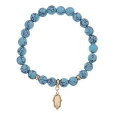 Браслет Ладонь (защита от сглаза и зла) синт.камень Бирюза 8мм BS-CR-0785