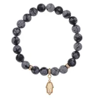 Браслет Ладонь (защита от сглаза и зла) нат.камень Снежный обсидиан 8мм BS-CR-0794