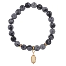Браслет Ладонь (защита от сглаза и зла) нат.камень Снежный обсидиан 8мм BS-CR-0794