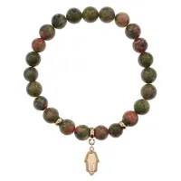 Браслет Ладонь (защита от сглаза и зла) нат.камень Унакит 8мм BS-CR-0800