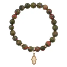 Браслет Ладонь (защита от сглаза и зла) нат.камень Унакит 8мм BS-CR-0800