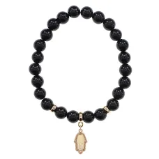 Браслет Ладонь (защита от сглаза и зла) нат.камень Черный агат 8мм BS-CR-0803