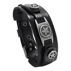 Кожаный браслет Звезда, 25х3см, цвет черный BS843