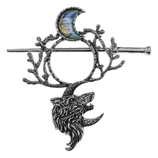 Заколка для волос (канзаши) Волк, дерево и месяц, 13х9см HZ085