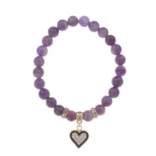 Браслет Сердце (Любовь и Семейное Счастье) нат.камень Аметист 8мм BS-CR-0363