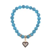 Браслет Сердце (Любовь и семейное счастье) синт.камень Бирюза 8мм BS-CR-0365