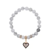 Браслет Сердце (Любовь и семейное счастье) нат.камень Кахолонг 8мм BS-CR-0367
