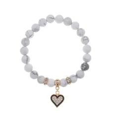 Браслет Сердце (Любовь и семейное счастье) нат.камень Кахолонг 8мм BS-CR-0367
