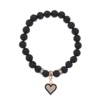 Браслет Сердце (Любовь и семейное счастье) нат.камень Лава 8мм BS-CR-0369