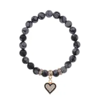 Браслет Сердце (любовь и семейное счастье) нат.камень Снежный обсидиан 8мм BS-CR-0374
