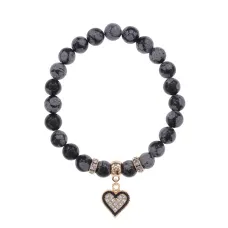 Браслет Сердце (любовь и семейное счастье) нат.камень Снежный обсидиан 8мм BS-CR-0374