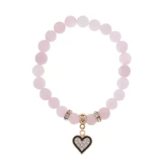 Браслет Сердце (Любовь и семейное счастье) нат.камень Розовый кварц 8мм BS-CR-0375