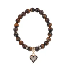 Браслет Сердце (Любовь и семейное счастье) нат.камень Тигровый глаз 8мм BS-CR-0379