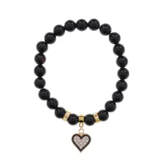 Браслет Сердце (Любовь и Семейное Счастье) нат.камень Черный агат 8мм BS-CR-0383