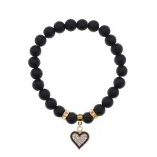 Браслет Сердце (Любовь и семейное счастье) синт.камень Шунгит 8мм BS-CR-0384